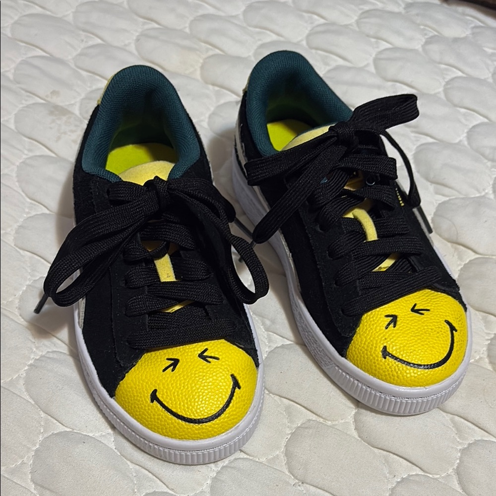Kids' Black and Yellow Smiley Sneakers